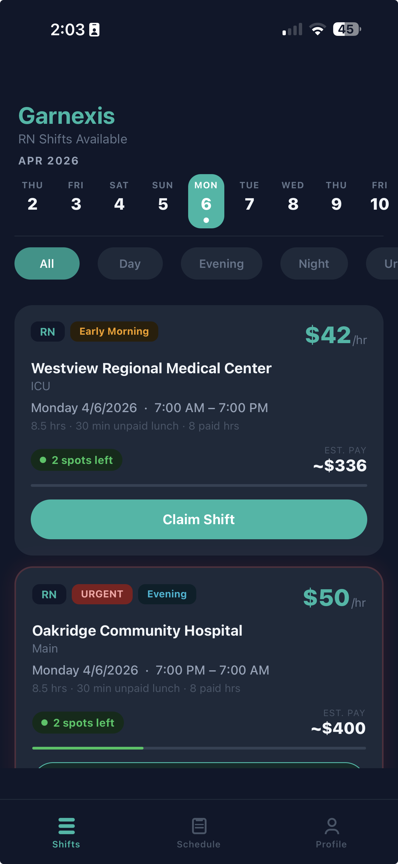 Garnexis nurse shift marketplace